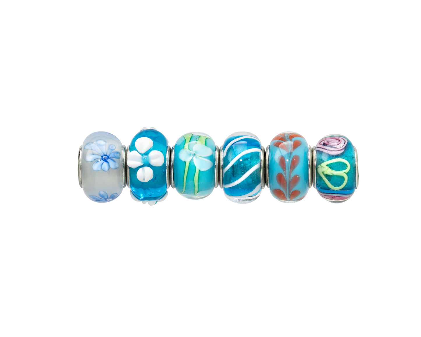 Lampwork Glass Bracelet Charm Set - Set of 6