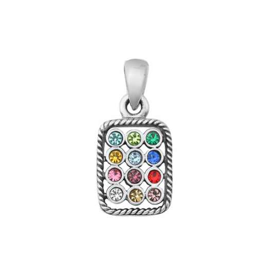 Blue Cubic Zirconia & Sterling Silver Hoshen Pendant