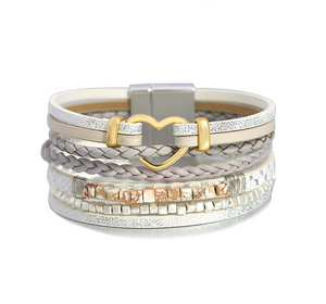Silver Metallic & Gold Heart Braided Bracelet