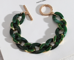 Goldtone Green Chain Link Chunky Bracelet