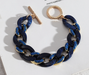 Blue & Goldtone Chain Link Chunky Bracelet