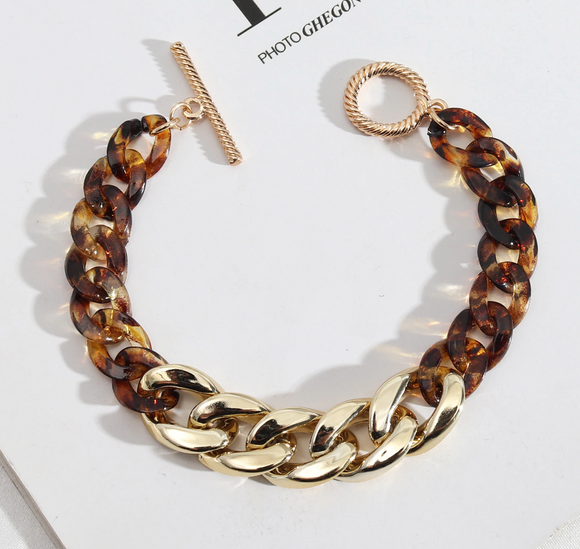 Faux Tortoise Shell & Goldtone Chain Link Bracelet