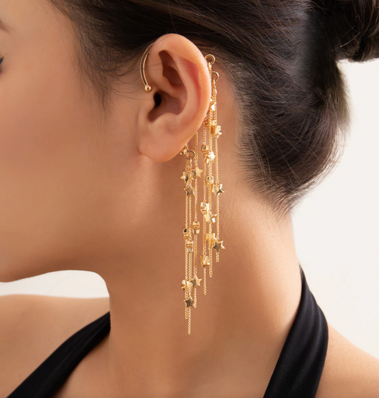 Goldtone Stars Chain Drop Ear Cuff