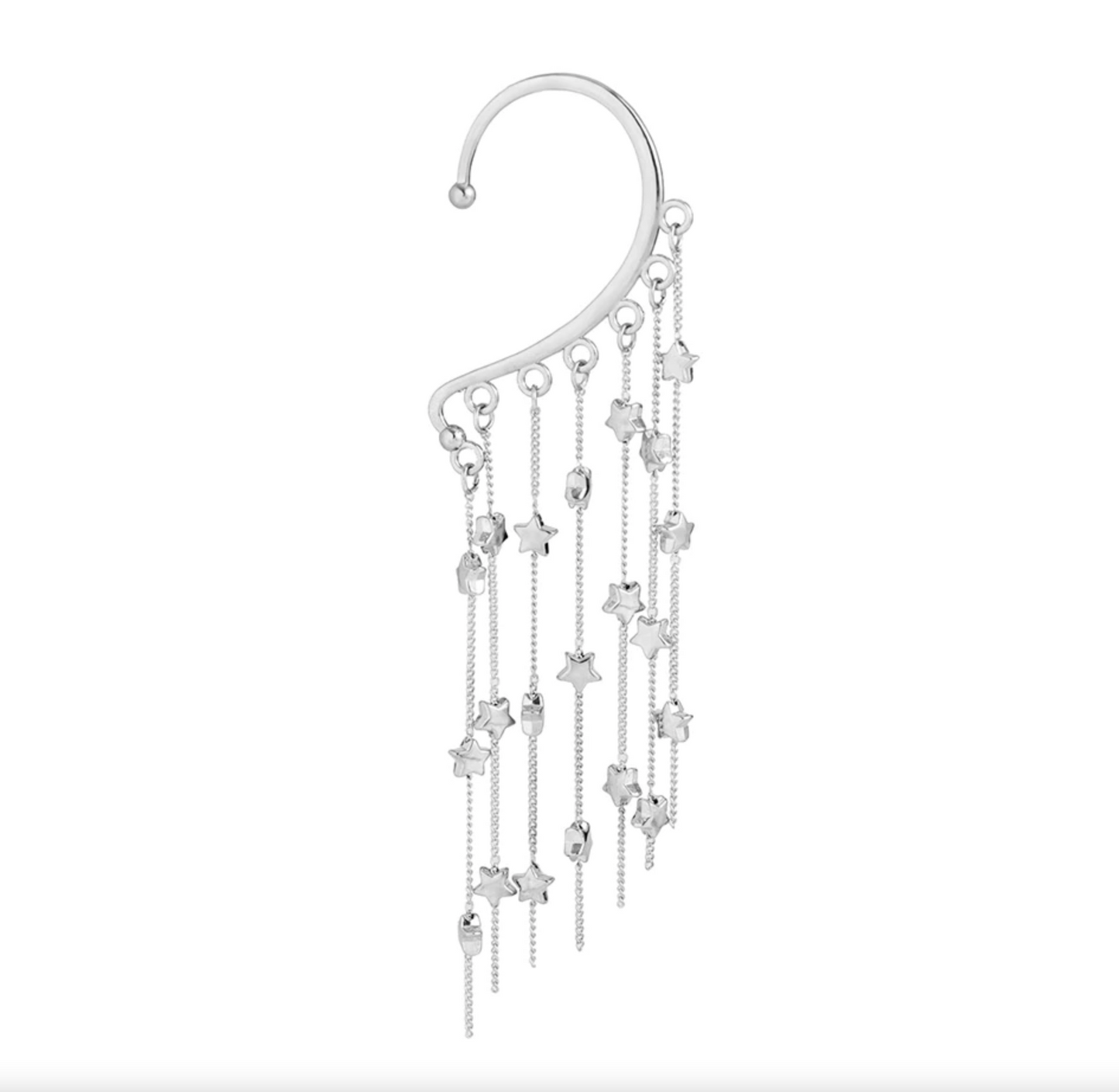 Silvertone Chain Drop Stars Statement Ear Cuff