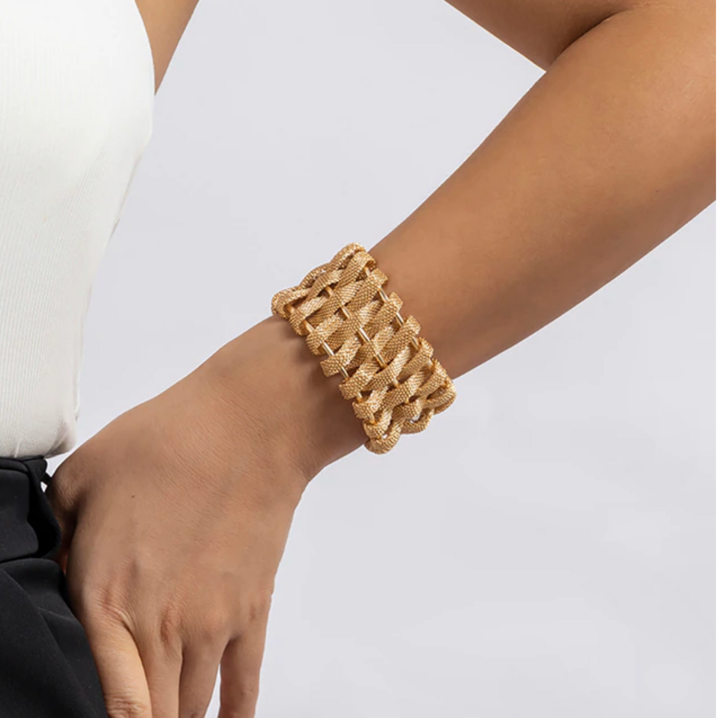 Goldtone Weave Basket Bracelet