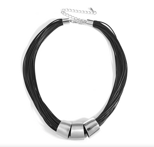 Black Multi-strand & Silver Triple Beaded Bracelet