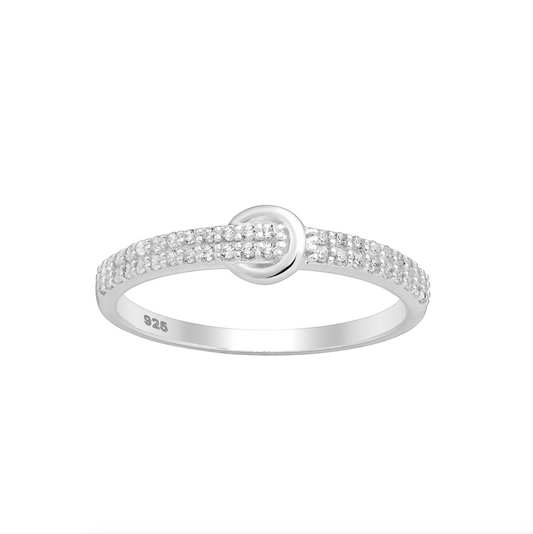 Cubic Zirconia & Sterling SIlver Pavé Buckle Ring