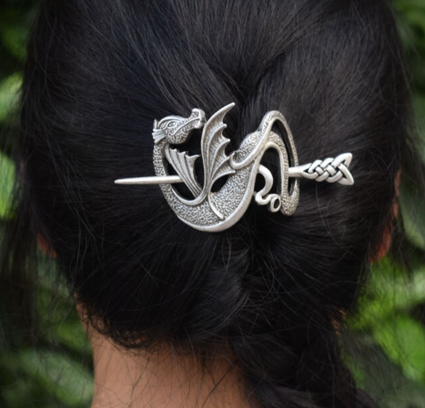 Silvertone Dragon Hair Pin