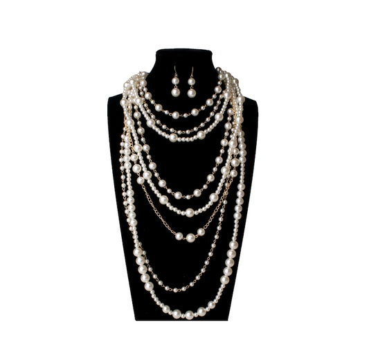 Imitation Pearl and Goldtone Layered Necklace