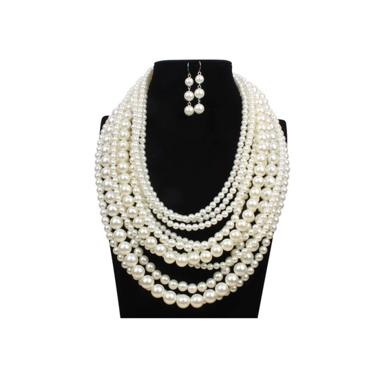 Imitation Pearl Graduated Necklace & Earrings Set