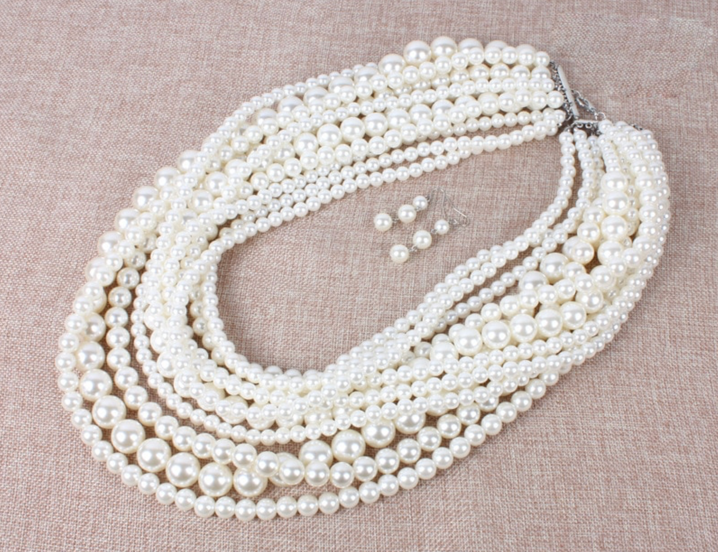 Imitation Pearl Graduated Necklace & Earrings Set