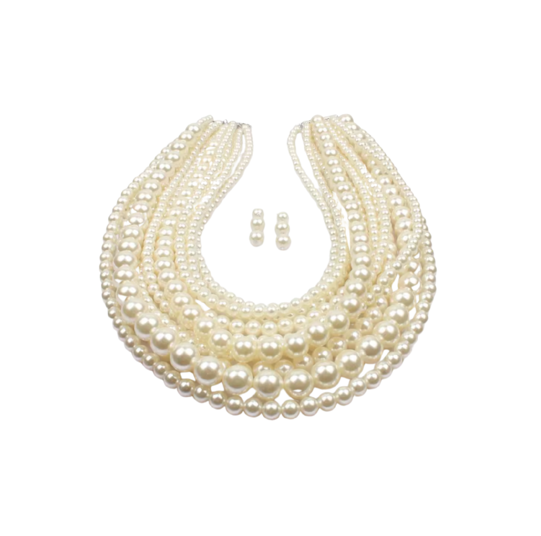 Imitation Pearl Graduated Necklace & Earrings Set on a clean light background
