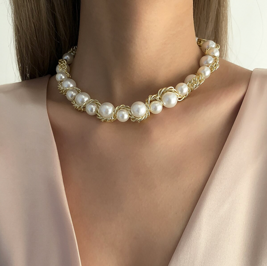 Goldtone & Imitation Pearl Intertwined Choker Necklace