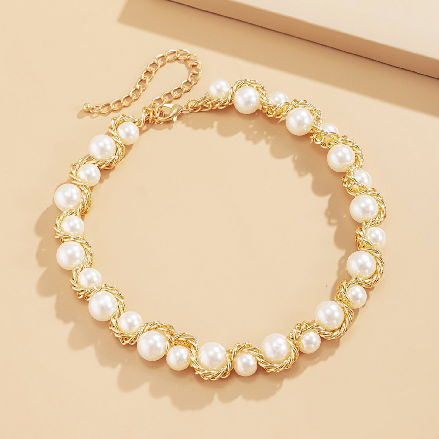 Goldtone & Imitation Pearl Intertwined Choker Necklace