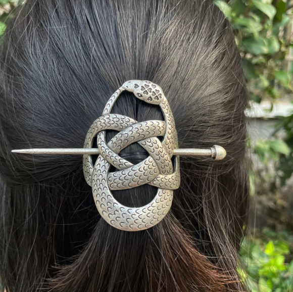 Silvertone Snake Knotted Celtic Hair Pin