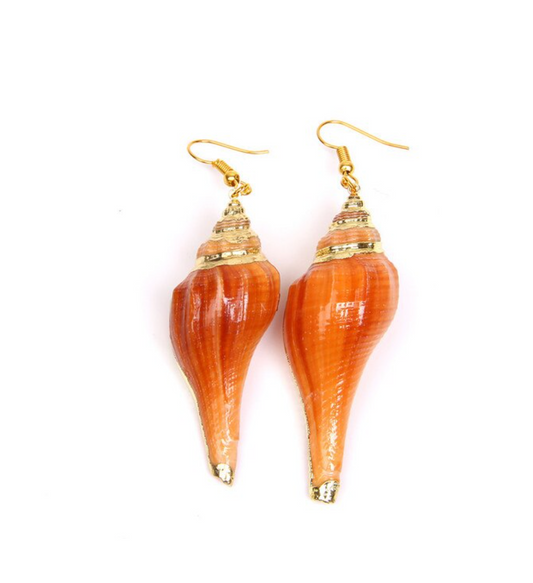 Goldtone & Orange Shell Drop Earrings