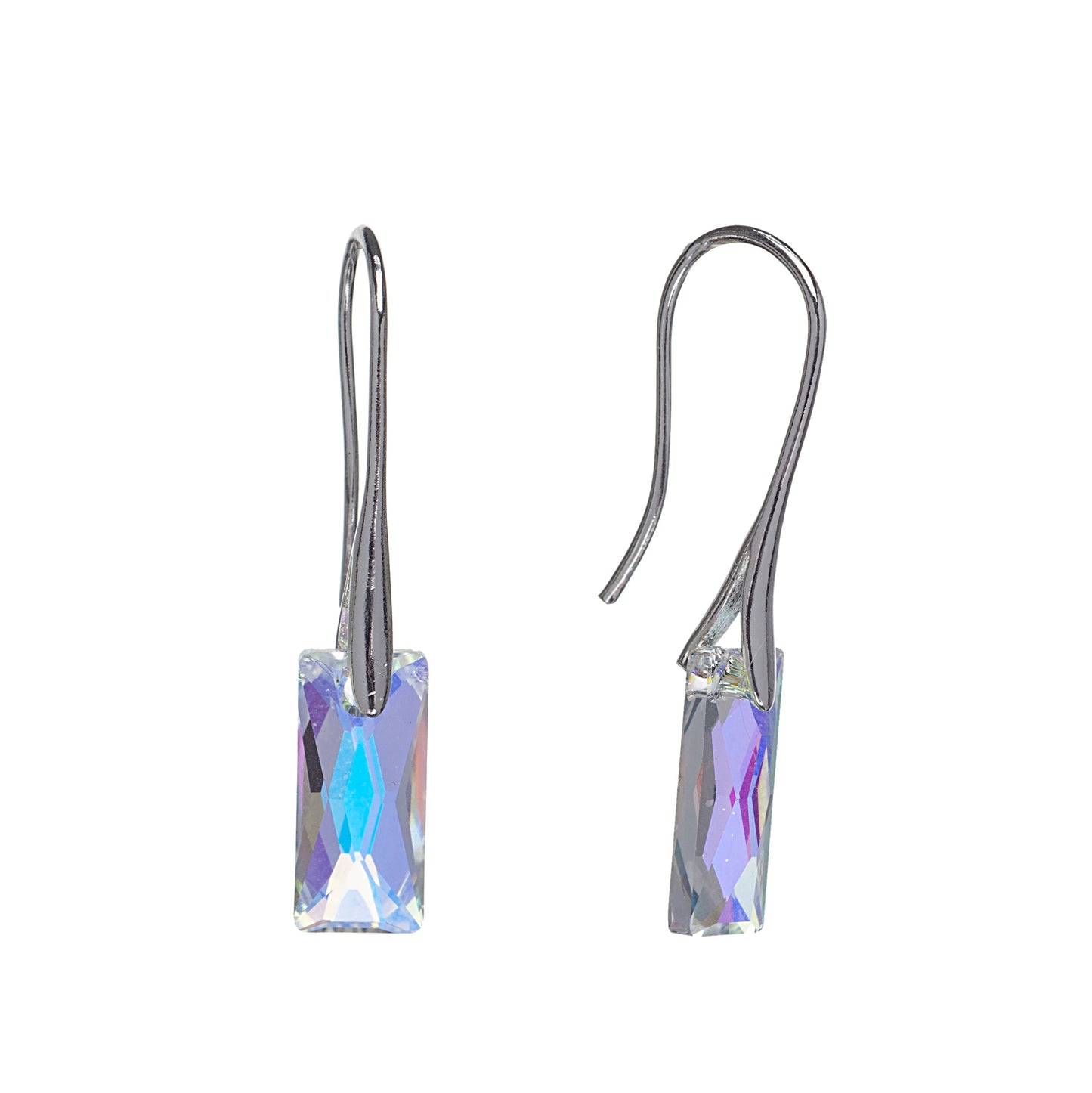 Silvertone & Rectangular Crystal Drop Earrings with Queen Baguette Swarovski Crystals