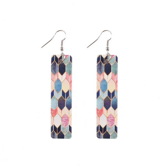 Multi Coloured Patterned Rectangular Drop Earrings