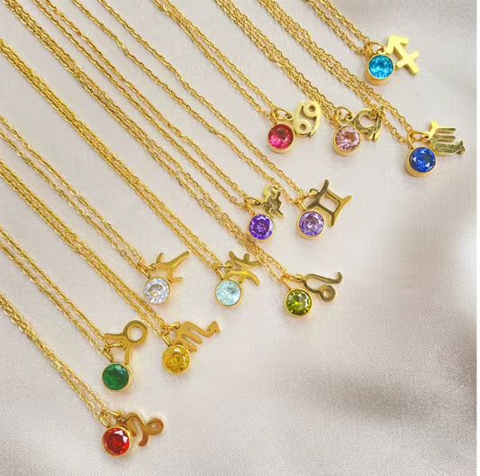Birthstone & Zodiac Charm Pendant Necklace
