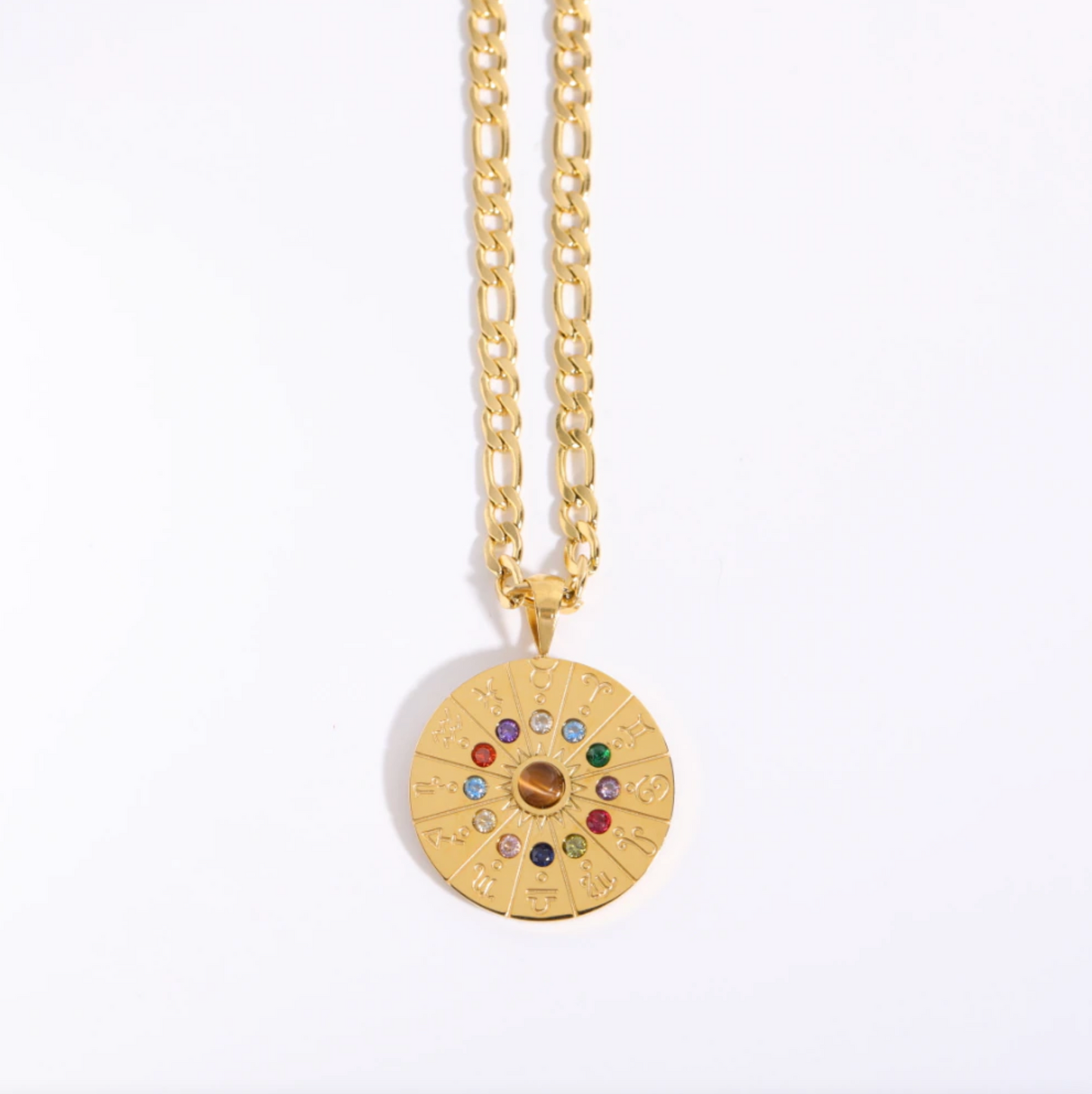 Goldtone & Multi Colored Crystal Zodiac Sign Pendant Necklace