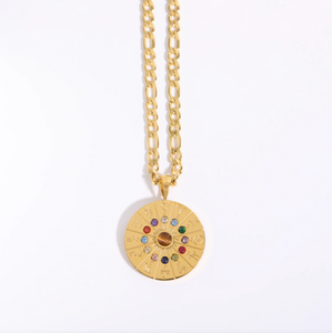 Goldtone & Multi Colored Crystal Zodiac Sign Pendant Necklace