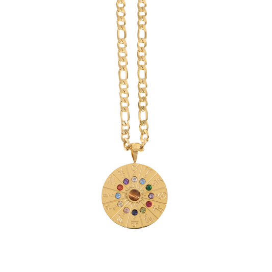 Goldtone & Multi Colored Crystal Zodiac Sign Pendant Necklace