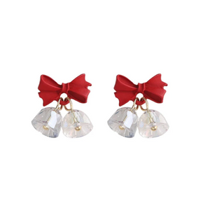 Red Bow & Clear Bells Drop Earrings