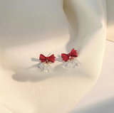 Red Bow & Clear Bells Drop Earrings