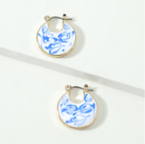 Goldtone White & Blue Marbled Circular Earrings