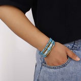 Blue Multi-strand & Goldtone Beaded And Oval Bracelet