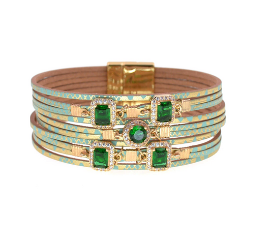 Goldtone & Green Faux Leather Multi-strand Bracelet