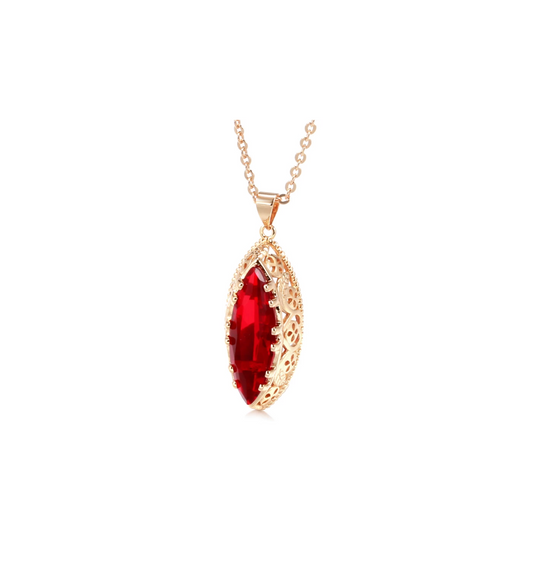 Goldtone & Red Cubic Zirconia Marquis Pendant Necklace