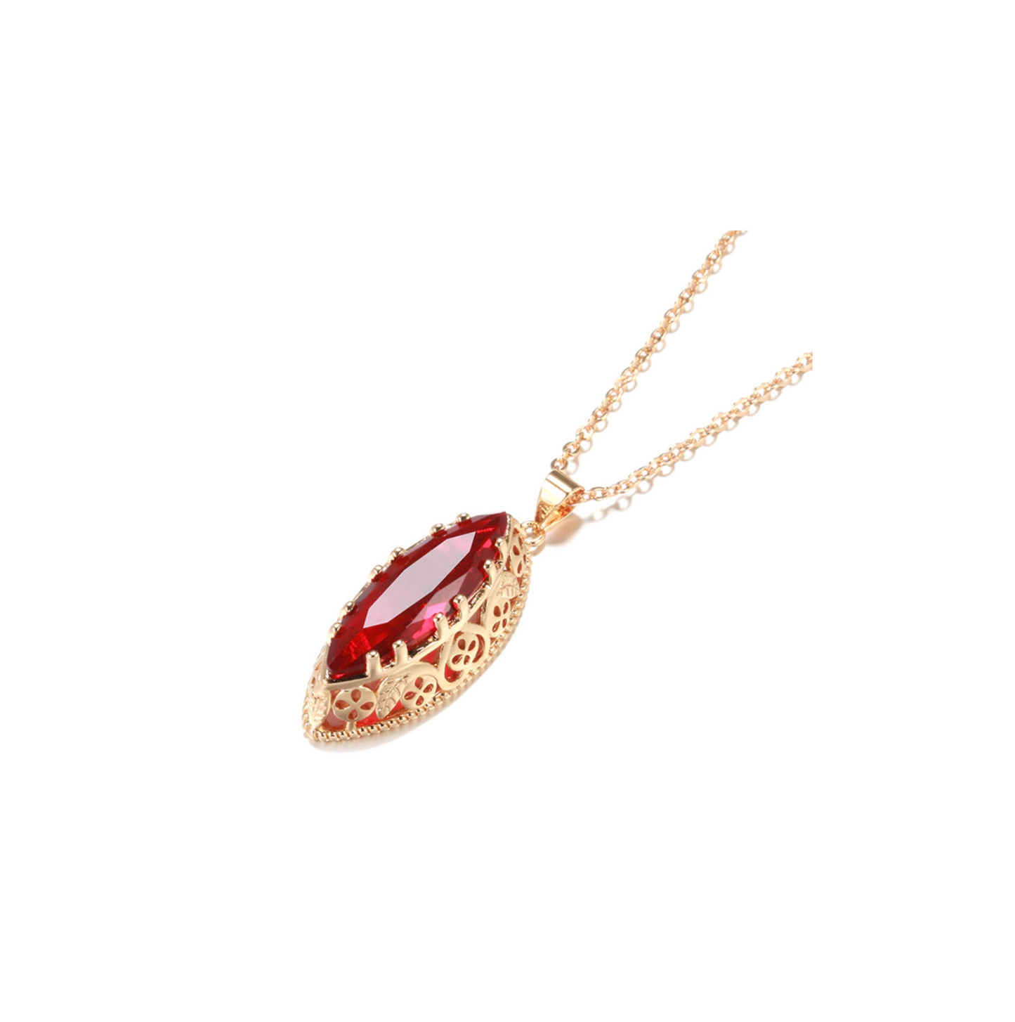 Goldtone & Red Cubic Zirconia Marquis Pendant Necklace