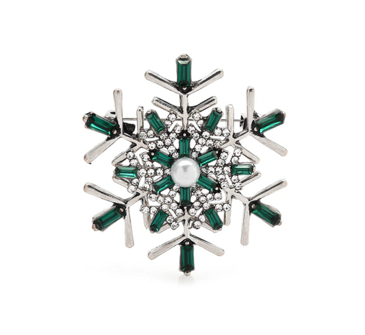 Green & Clear Crystal Snowflake Brooch