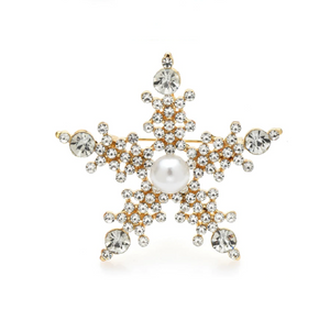 Goldtone Imitation Pearl & Crystal Snowflake Brooch
