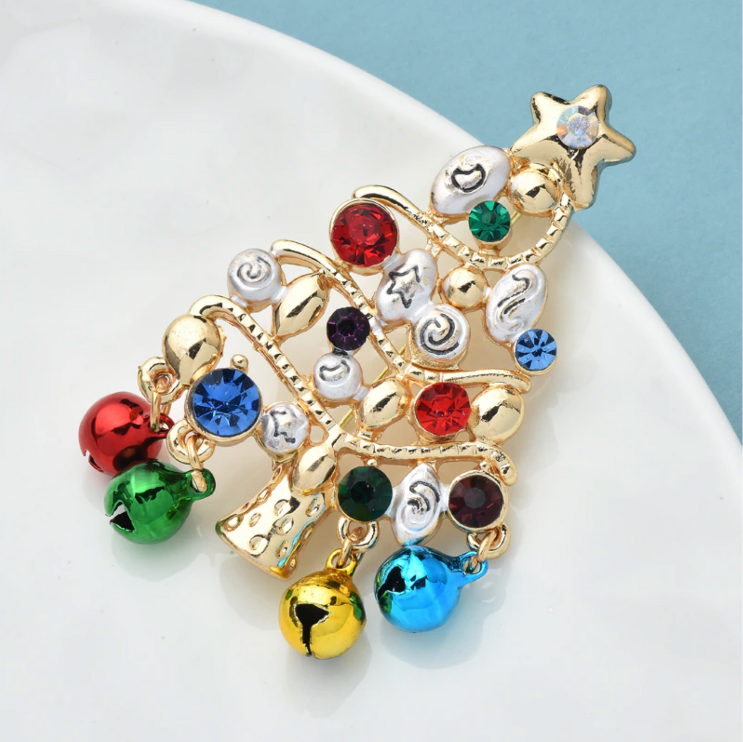 Goldtone & Multi Colored Christmas Tree With Ornaments