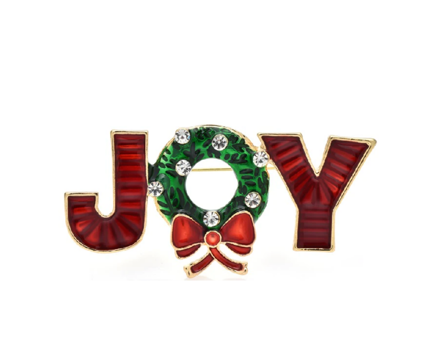 Red & Green Joy Wreath Brooch