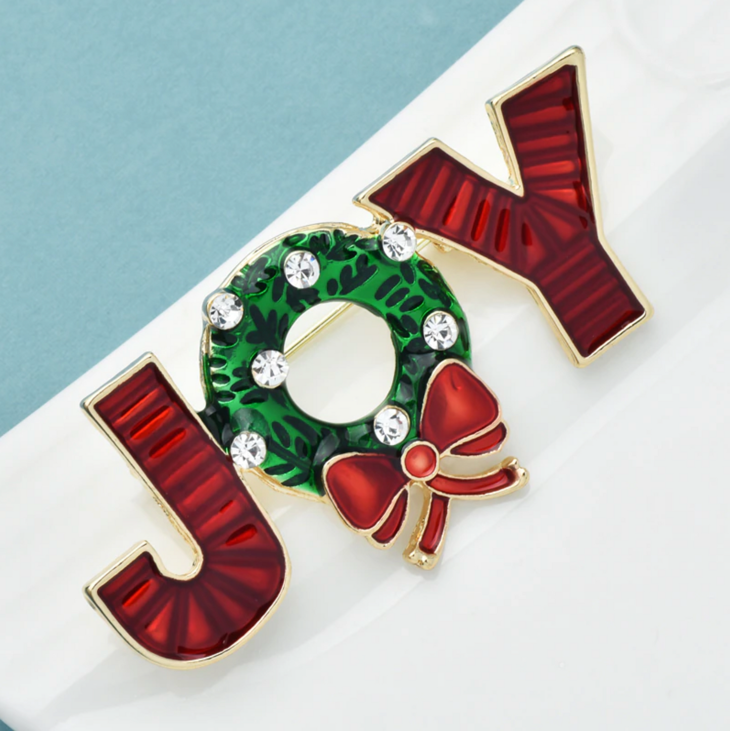 Red & Green Joy Wreath Brooch