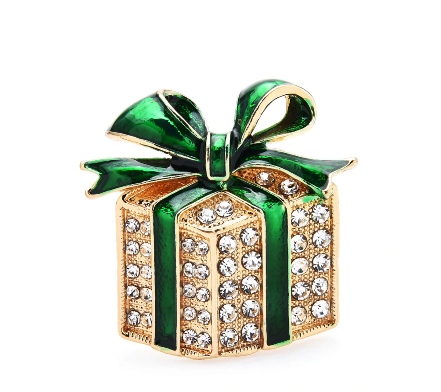 Goldtone Crystal Ribbon Present Brooch