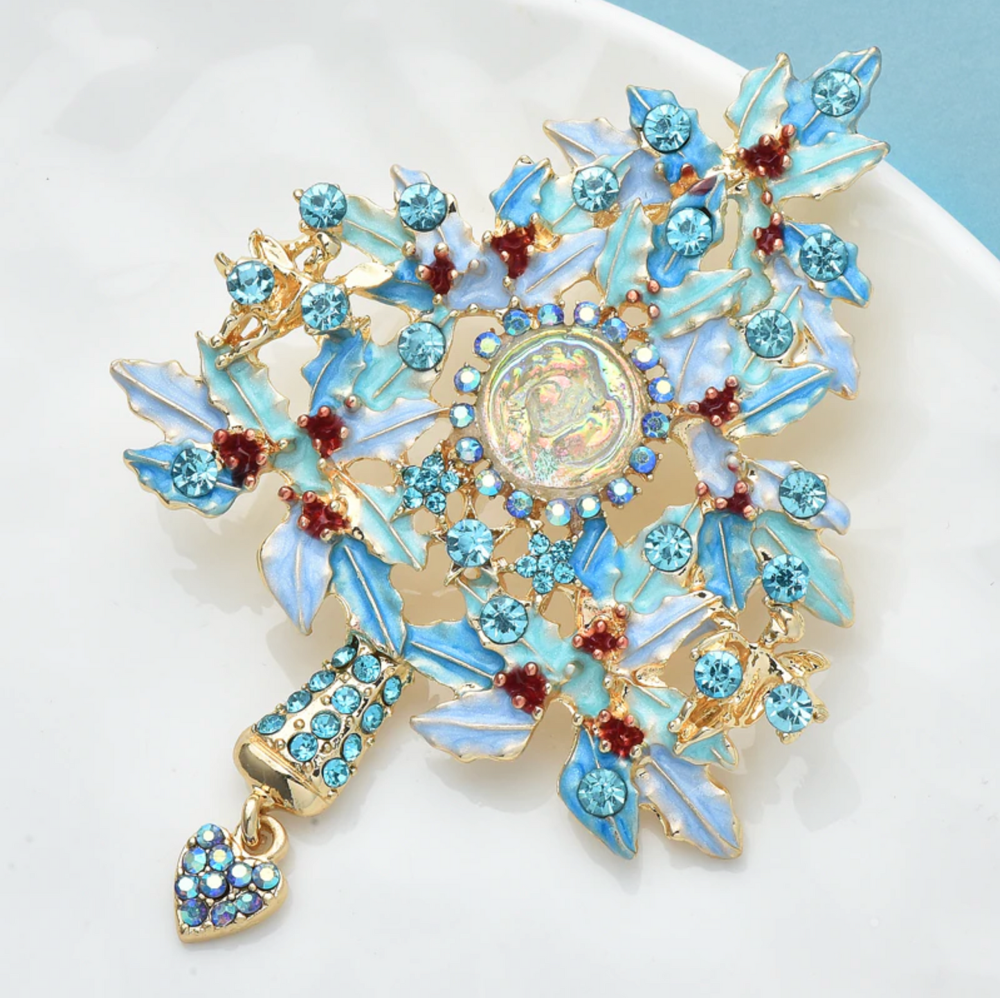 Blue Crystal Christmas Tree Brooch