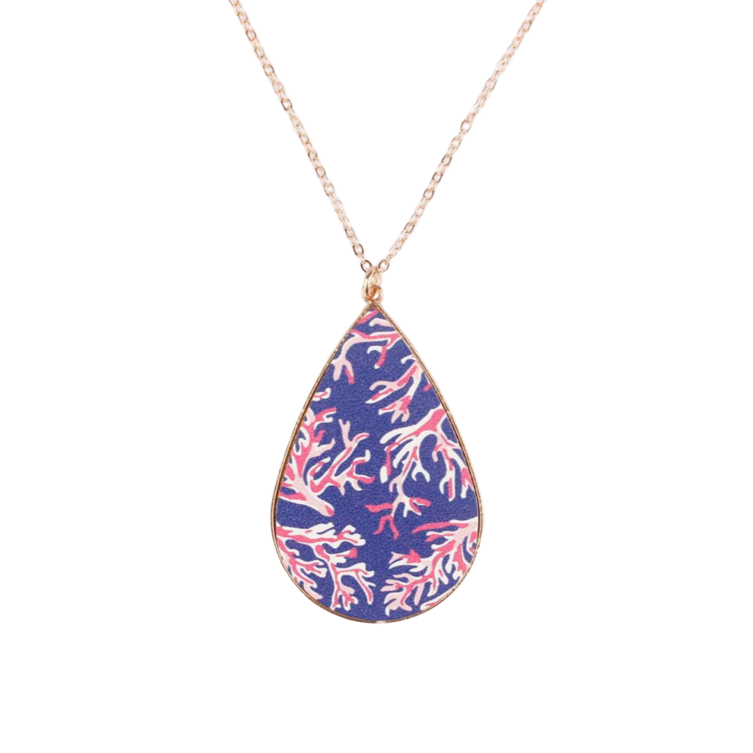 Patterned Teardrop Faux Leather Pendant Necklace