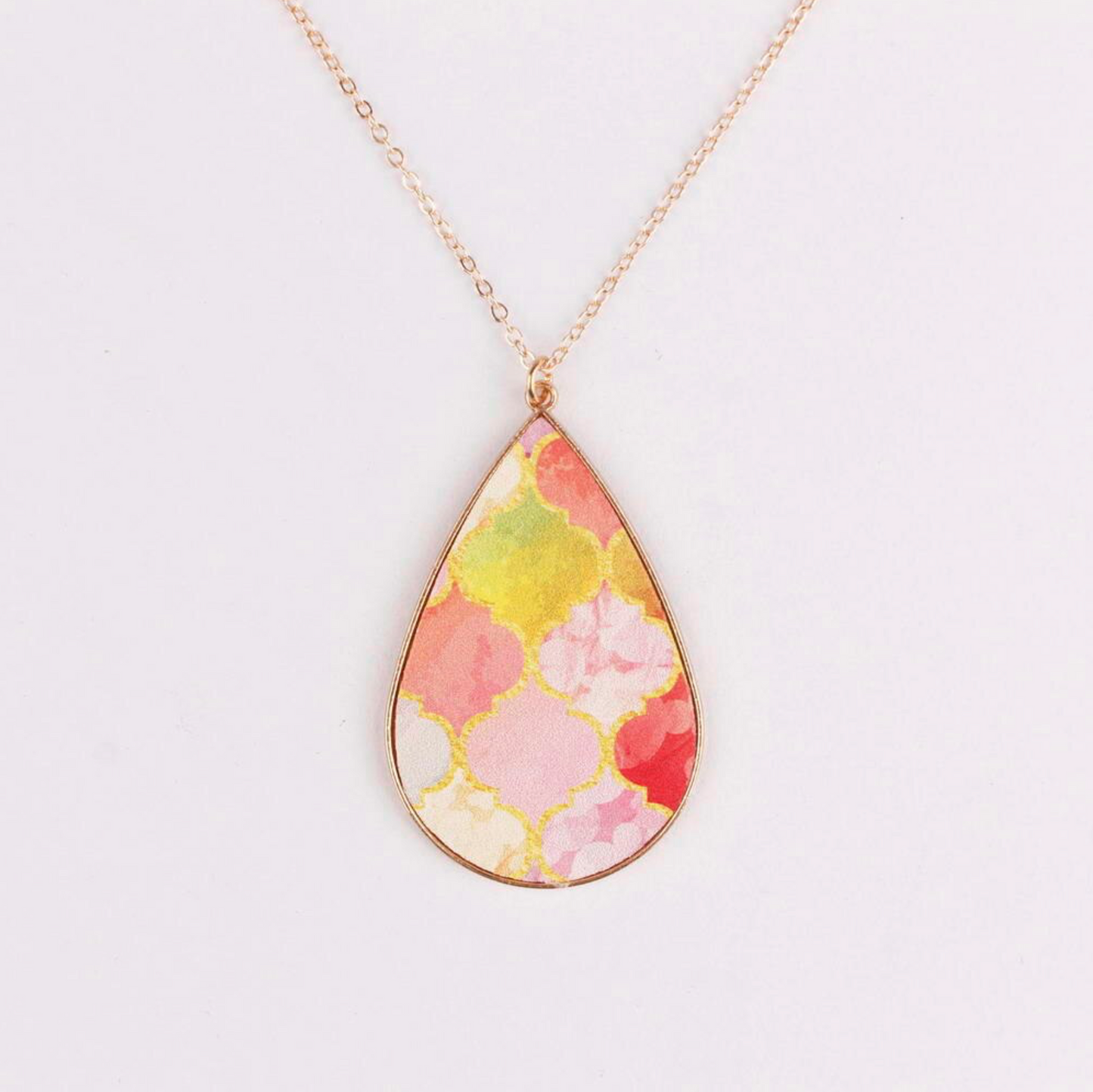 Patterned Teardrop Faux Leather Pendant Necklace