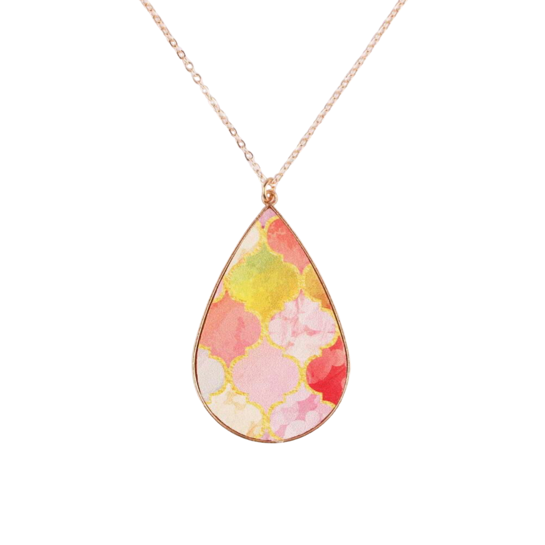 Patterned Teardrop Faux Leather Pendant Necklace