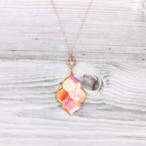 Goldtone & Pink Coral Trefoil Pendant Necklace