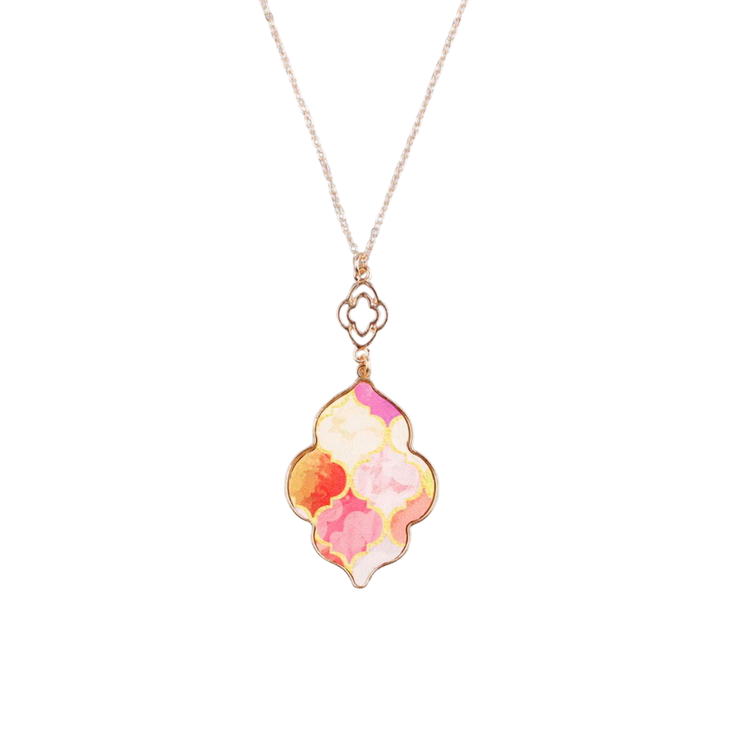 Goldtone & Pink Coral Trefoil Pendant Necklace