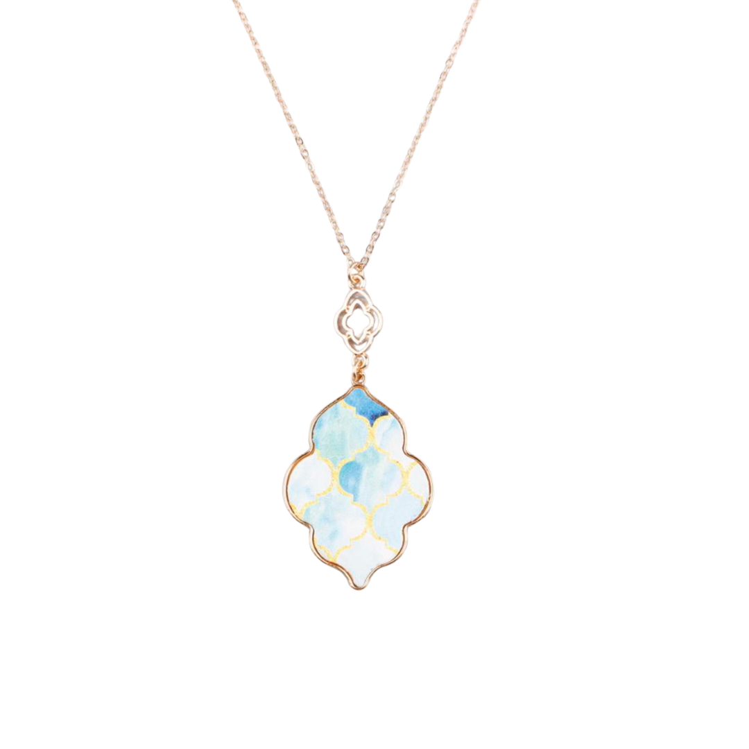 Goldtone White & Blue Trefoil Pendant Necklace