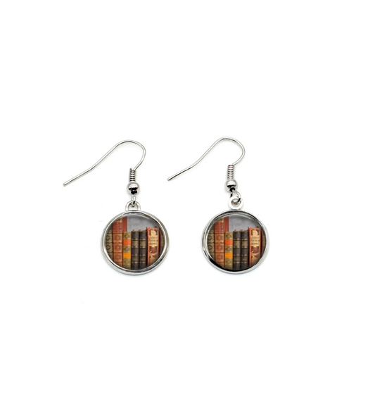 Circular Books On A Shelf Drop Earrings