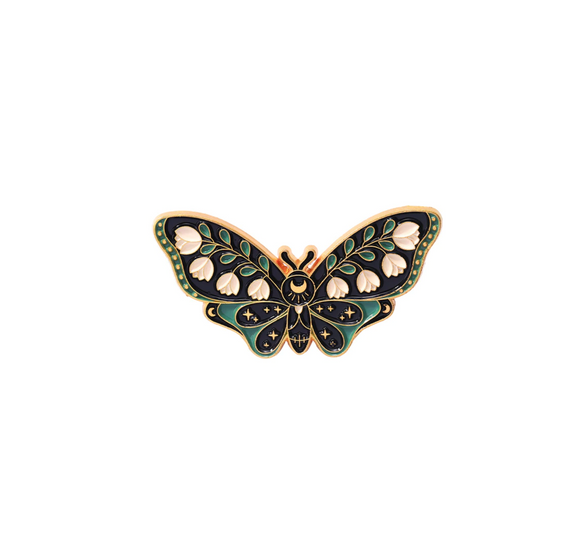 Green & Black Lunar Moth Butterfly Brooch