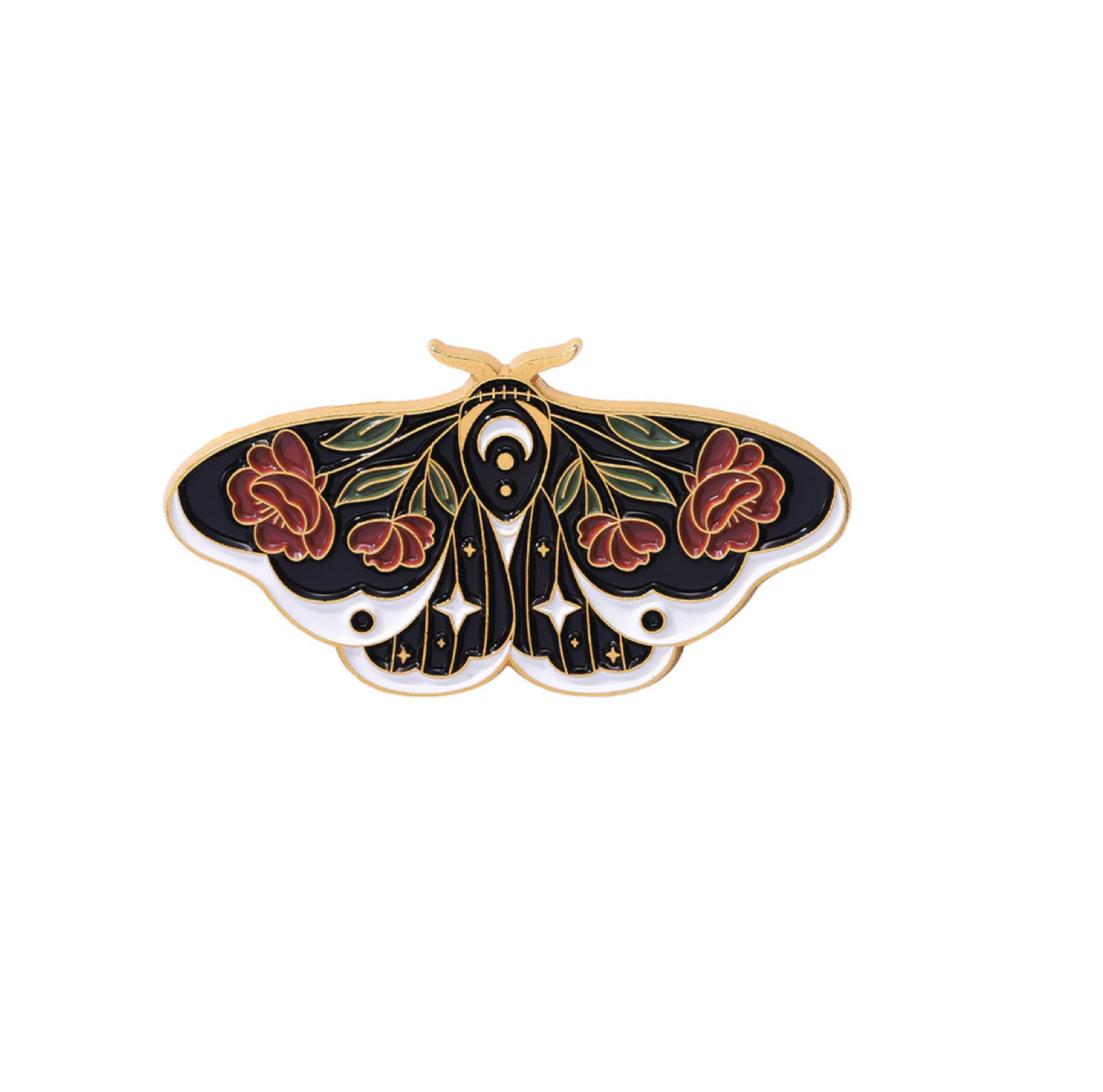 Black & Goldtone Red Flower Butterfly Pin Brooch