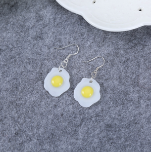 Silvertone Fried Egg Drop Earrings